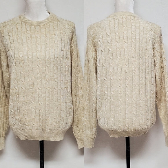 Rare Vintage 60s Onbian Butter Yellow Corded Knit Fisherman Sweater Crewneck Med - Picture 1 of 11